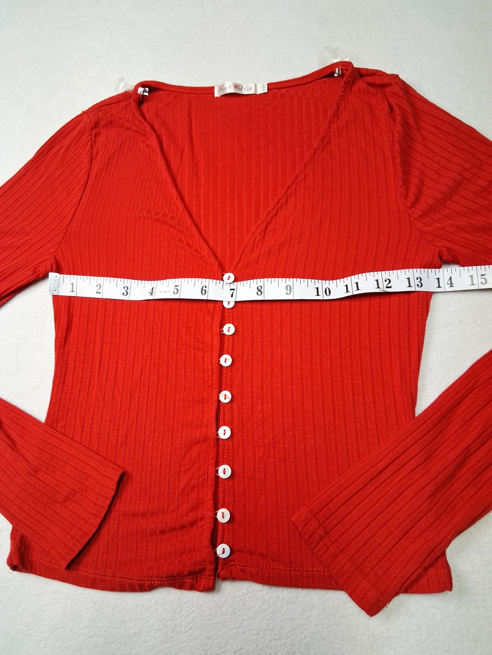 Heart & Hips Red Ribbed Long Sleeve Button-Front Top - Picture 5 of 5